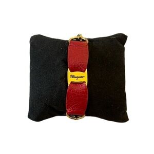 Salvatore Ferragamo Red Leather and Gold Tone Bracelet with COA
